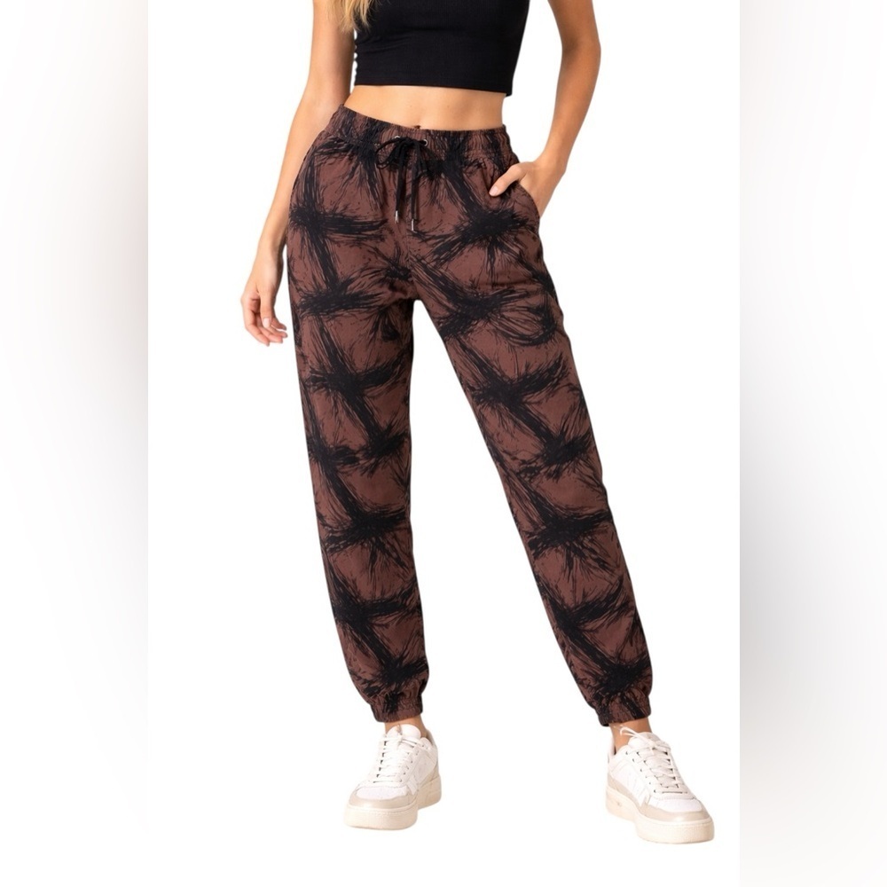 Rue21 Brown Black Abstract Print Jogger Pants Drawstring Tapered Streetwear S